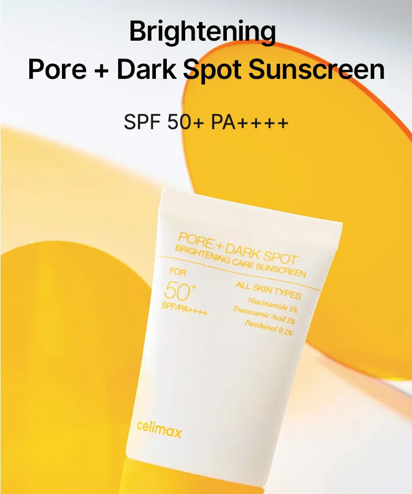 Celimax Pore + Dark Spot Brightening Sunscreen SPF50+, سيليماكس واقي الشمس المفتّح للمسام والبقع الداكنة SPF50+