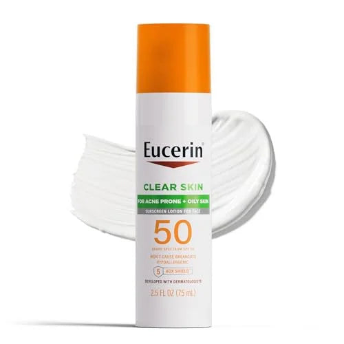 Eucerin Sun Clear Skin Face Sunscreen Lotion SPF 50 75 ml, يوسيرين واقي الشمس كلير سكين للبشرة الدهنية SPF 50 بحجم 75 مل