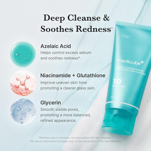 Medicube Azelaic Acid Niacinamide Deep Clean Foam Cleanser 120 ml, ميديكيوب غسول رغوي بالأزيلايك أسيد والنياسيناميد للتنظيف العميق 120 مل