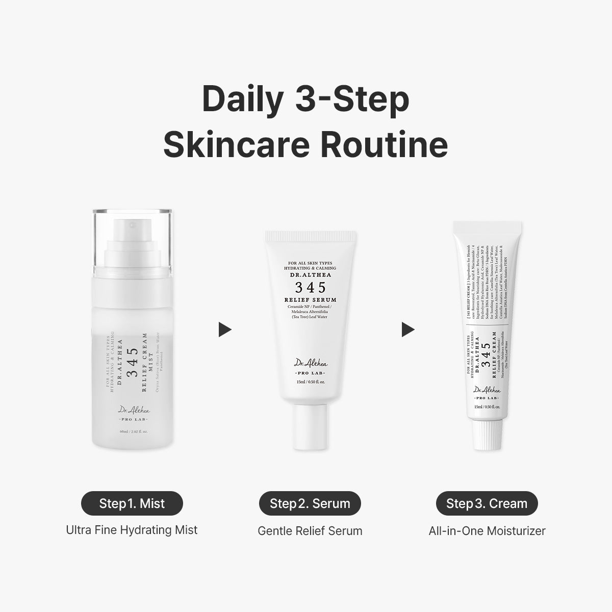 Dr. Althea 345 Travel Set Mist 60 ml + Serum 15 ml + Cream 15 ml, دكتور ألثيا طقم السفر 345 بخاخ 60 مل + سيروم 15 مل + كريم 15 مل