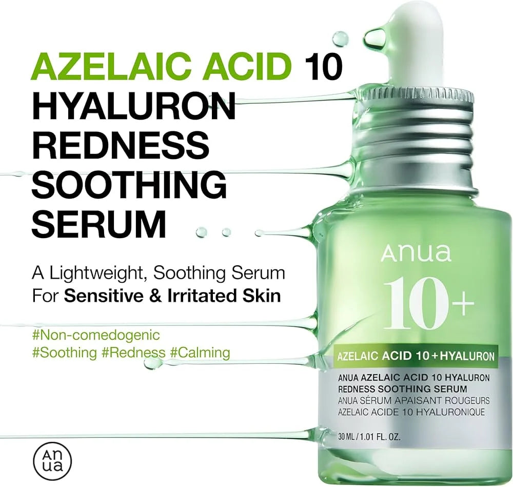 Anua Azelaic Acid 10 + Hyaluron Redness Soothing Serum 30 ml, أنوا سيروم أزيلايك أسيد 10 + هيالورون لتهدئة الاحمرار 30 مل