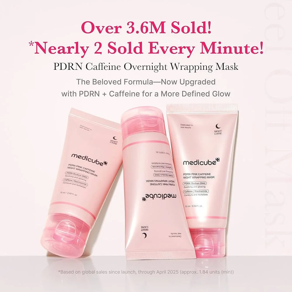 Medicube PDRN Pink Caffeine Night Wrapping Mask, ميديكيوب قناع PDRN الوردي بالكافيين الليلي القابل للتقشير