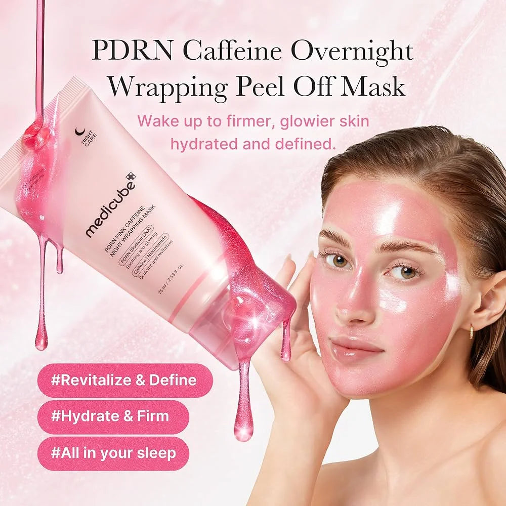Medicube PDRN Pink Caffeine Night Wrapping Mask, ميديكيوب قناع PDRN الوردي بالكافيين الليلي القابل للتقشير