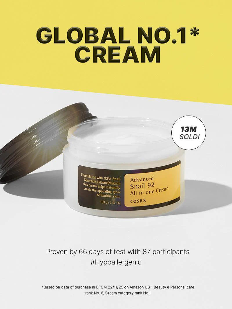 COSRX Advanced Snail 92 All In One Cream 100 g, كوزركس كريم الحلزون المركّز 92% متعدّد الاستخدامات 100 غم