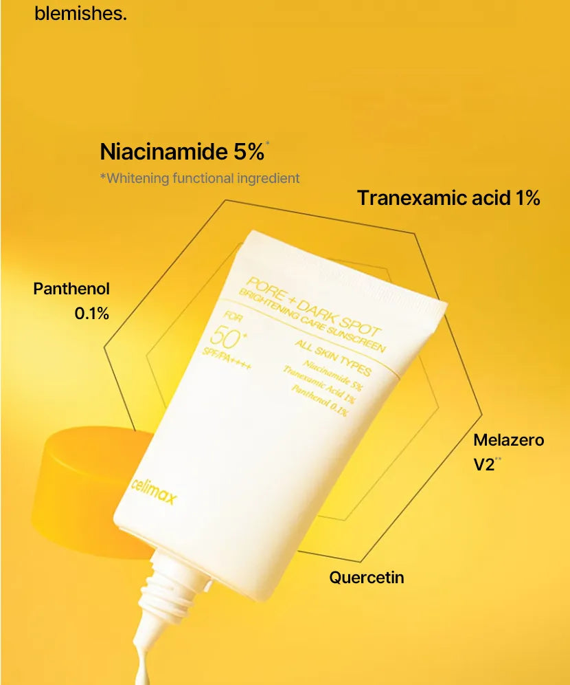 Celimax Pore + Dark Spot Brightening Sunscreen SPF50+, سيليماكس واقي الشمس المفتّح للمسام والبقع الداكنة SPF50+