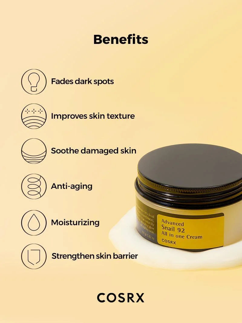 COSRX Advanced Snail 92 All In One Cream 100 g, كوزركس كريم الحلزون المركّز 92% متعدّد الاستخدامات 100 غم