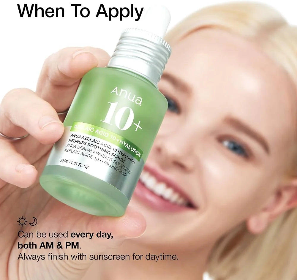Anua Azelaic Acid 10 + Hyaluron Redness Soothing Serum 30 ml, أنوا سيروم أزيلايك أسيد 10 + هيالورون لتهدئة الاحمرار 30 مل
