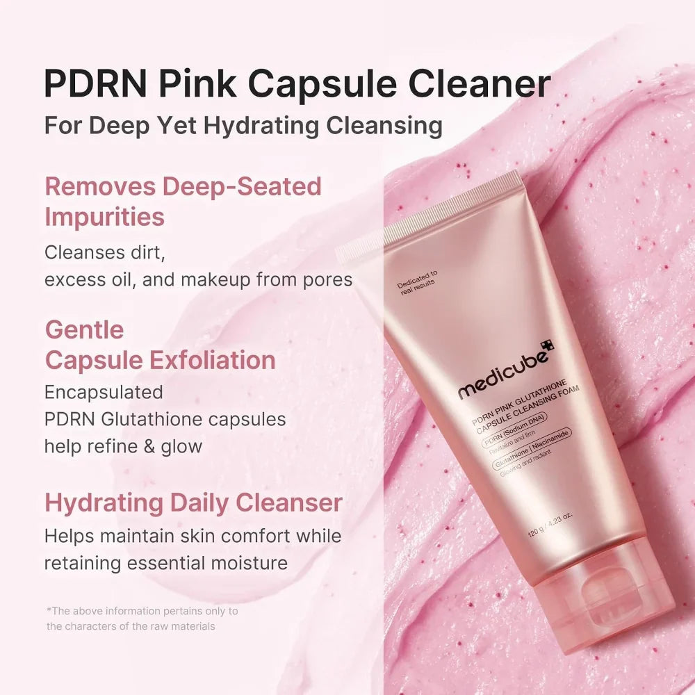 Medicube PDRN Pink Glutathione Capsule Cleansing Foam 120 g, ميديكيوب غسول رغوي بكبسولات PDRN والجلوتاثيون الوردية 120 غ