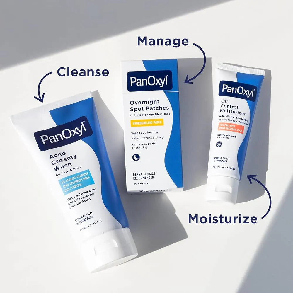 PanOxyl Acne Creamy Wash 4% Benzoyl Peroxide 170 g, بانوكسيل غسول كريمي للحبوب بيروكسيد البنزويل 4% 170 غ