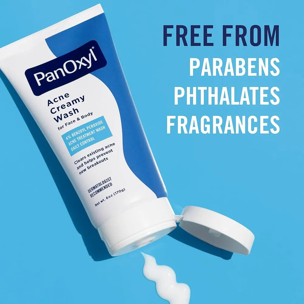 PanOxyl Acne Creamy Wash 4% Benzoyl Peroxide 170 g, بانوكسيل غسول كريمي للحبوب بيروكسيد البنزويل 4% 170 غ