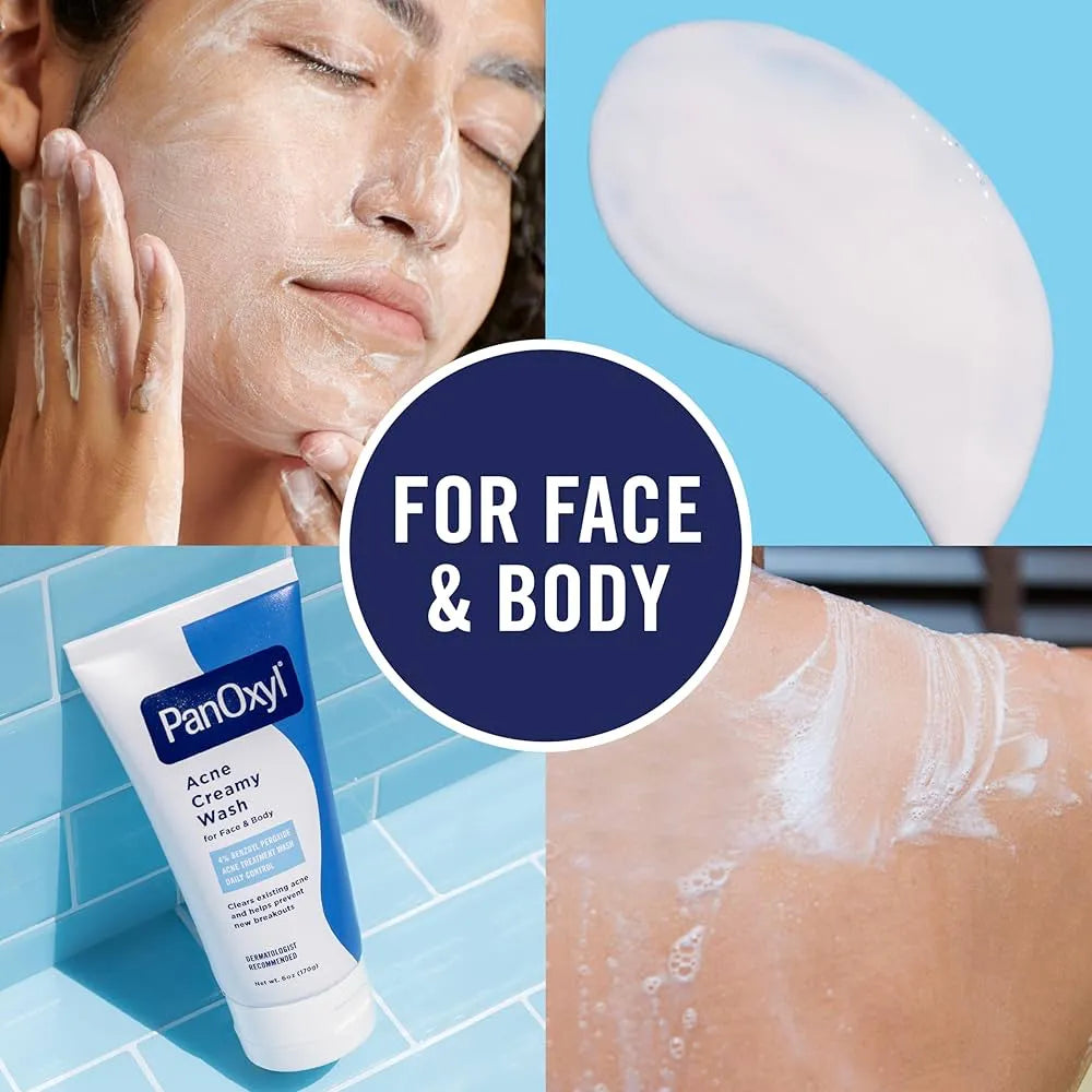 PanOxyl Acne Creamy Wash 4% Benzoyl Peroxide 170 g, بانوكسيل غسول كريمي للحبوب بيروكسيد البنزويل 4% 170 غ
