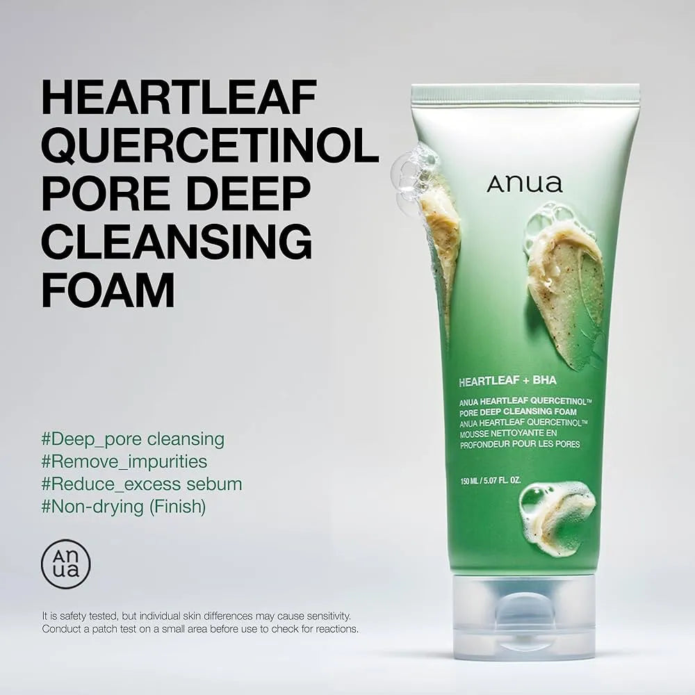 Anua Heartleaf Quercetinol Pore Deep Cleansing Foam 150 ml, أنوا غسول الهارتليف والكيرسيتينول لتنظيف المسام العميق 150 مل