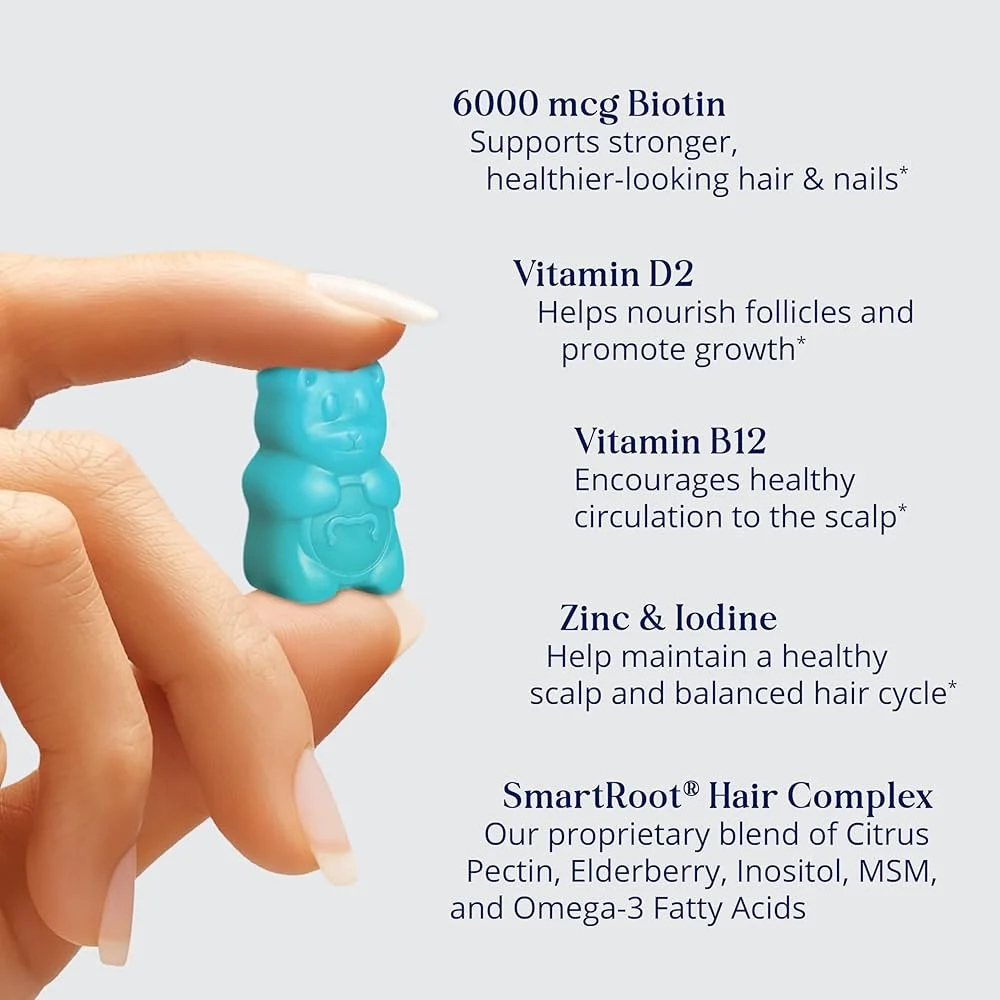 SugarBearPro Hair Vitamin Gummy 35 Day Supply, Extra Strength Biotin 6000mcg for Hair Growth, Vegan Vitamin B12, MSM, Inositol, Omega 3, Elderberry, Certified Kosher, Halal, Cruelty-Free